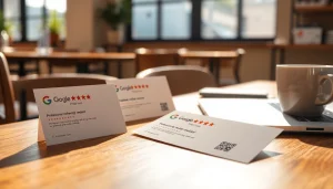 Engaging display of reviewcardsgoogle with clear QR codes on beautifully designed cards.