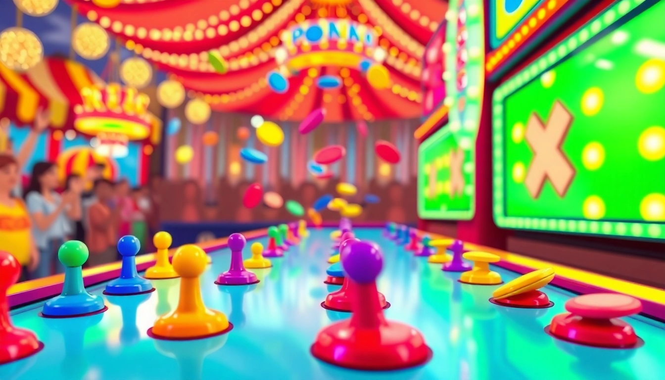Permainan Plinko yang seru dengan chip berwarna cerah menjatuhkan diri di papan.