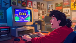 Engage in nostalgia as you play DOS games with a classic gaming setup and retro vibe.