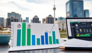 Visualizing Calgary MLS Home Sales Reports through a professional bar graph in an urban setting.