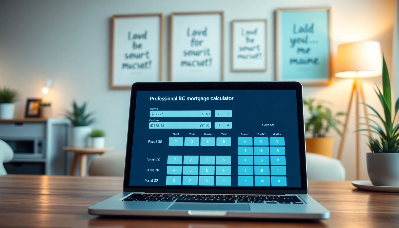 Calculate monthly payments with the BC Mortgage Calculator in a modern home office.