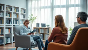 Engaging session with a 61psychiatrist in a calming office environment, promoting trust and empathy.