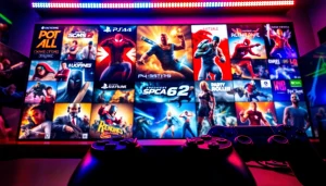 Engaging visual of various PS4 games showcasing vibrant action and game cover art.