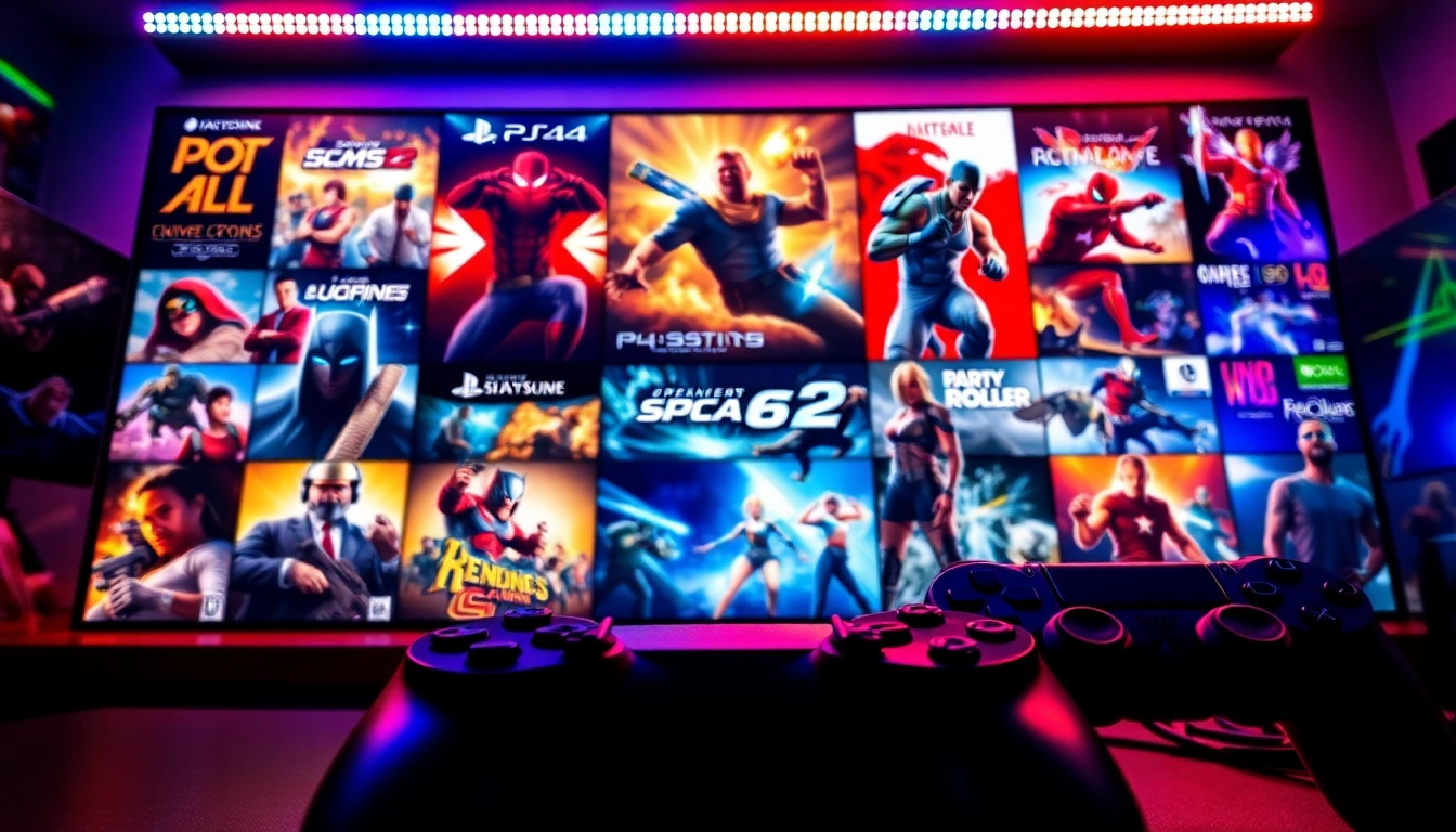 Engaging visual of various PS4 games showcasing vibrant action and game cover art.