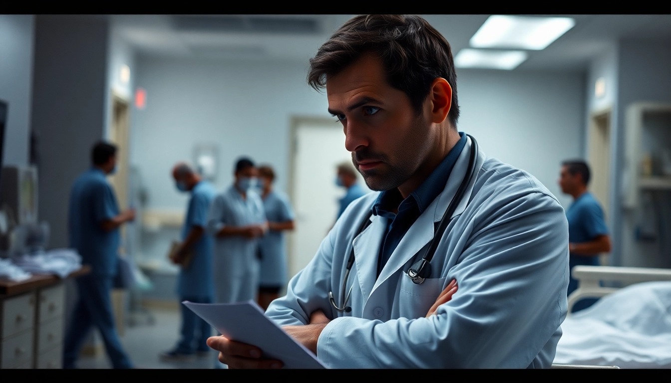Dr. Gregory House examining a patient chart in a hospital scene, highlighting House MD's dramatic medical dilemmas.