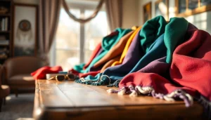 Colorful scarves elegantly displayed on a table, showcasing unique textures and styles.