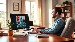 Engaging Zoom tuition session between a tutor and student in a cozy home office setting.