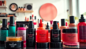 Showcasing a vibrant makeup label design with elegant typography in a chic studio.