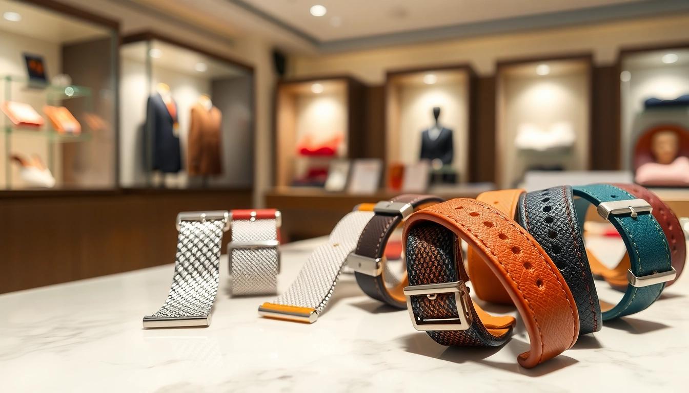 Showcase of stylish watch bands in various materials and colors, emphasizing luxury and quality.