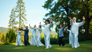 Tai Chi Classes Los Angeles group practicing in a serene outdoor environment.