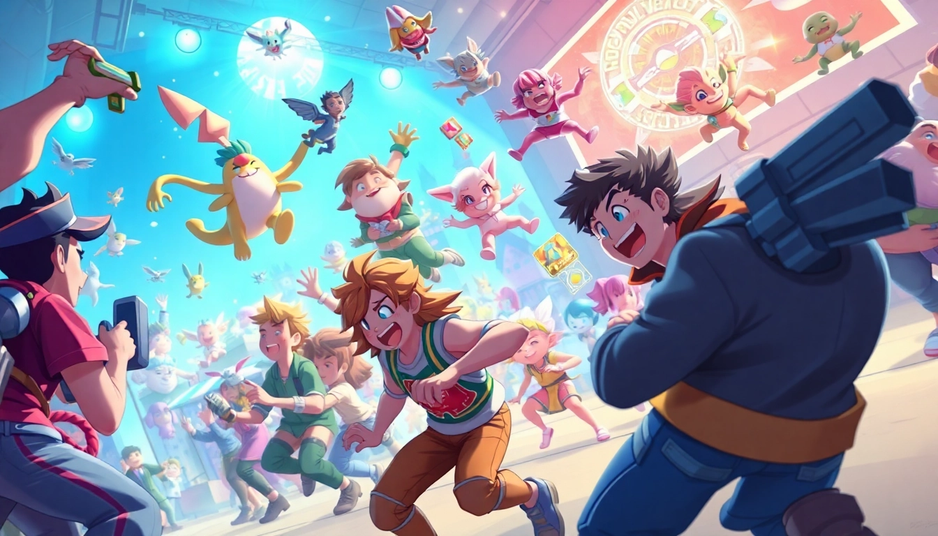 Dive into the dede game with players in action amid an engaging and colorful backdrop.