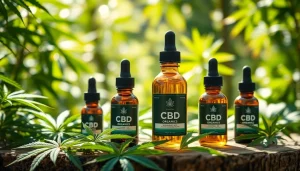 Showcase of cbd organics products on a wooden table, highlighting natural ingredients and beauty.