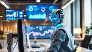 Engaging AI chatbot for website providing user support and interaction in a modern office setting