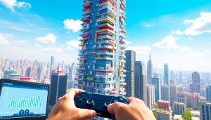 Play Sim Tower while managing an intricately designed skyscraper full of diverse facilities.