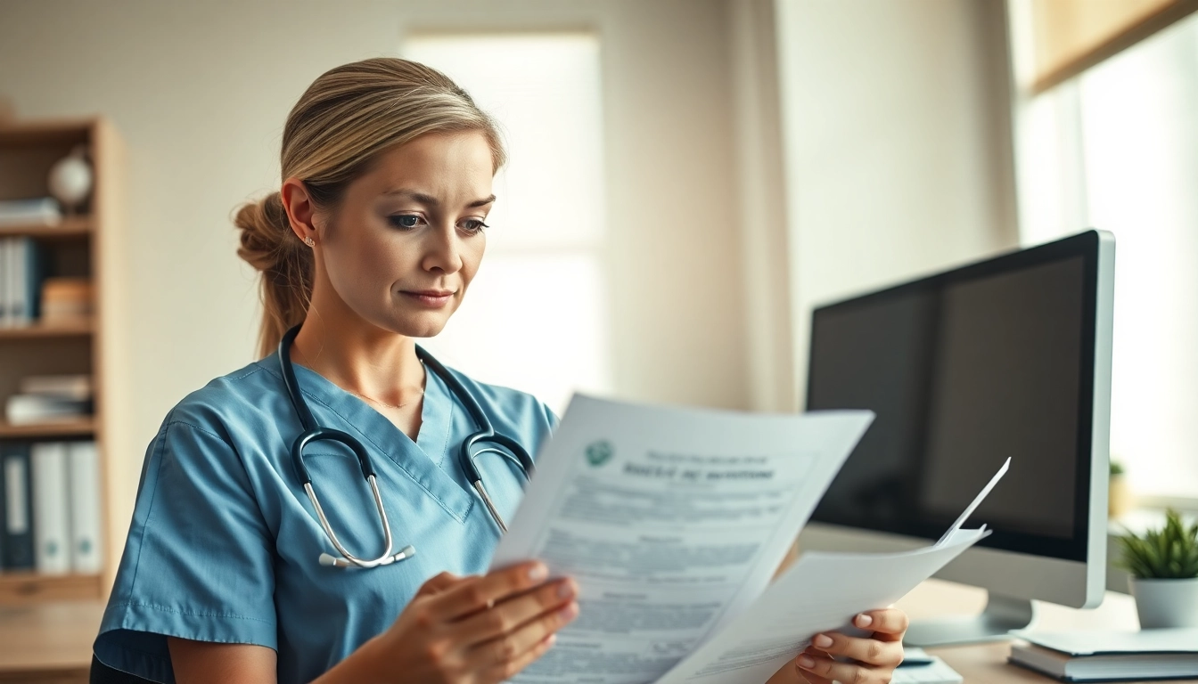 Professional nurse analyzing VDAP documentation in a healthcare office setting.