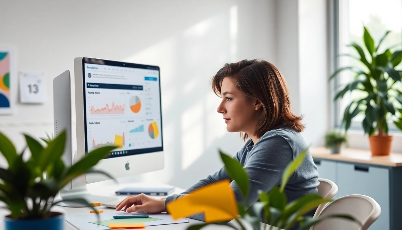 Explore social media and blog automation tools in an engaging office setup.