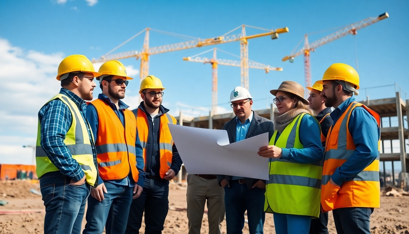 Construction association colorado members collaborating on a building site in safety gear.