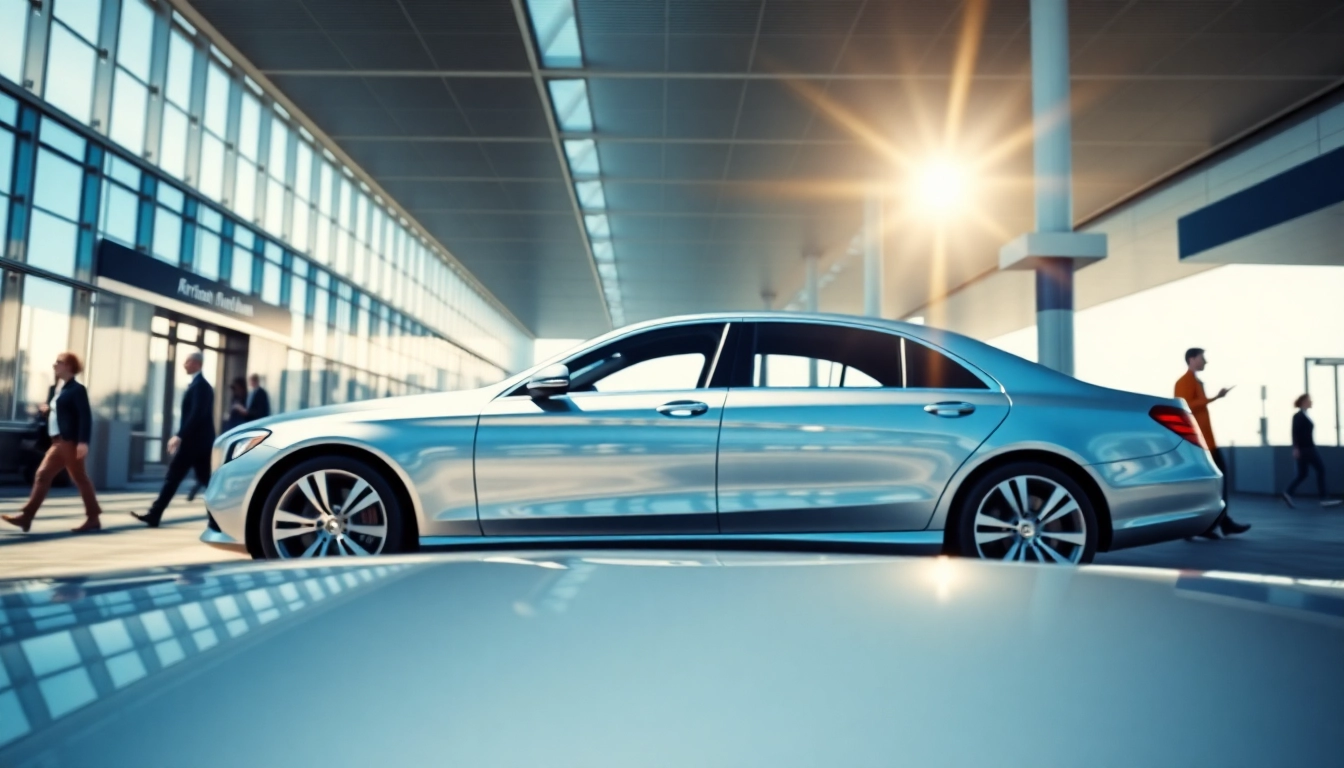 Quick and reliable Airport transfers with a luxury sedan at a modern terminal.