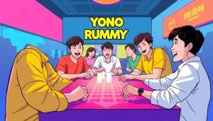 Experience YONO RUMMY with players enjoying a vibrant gaming atmosphere in a lively setting.