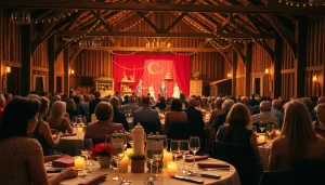 Experience the barn dinner theater 2024 schedule with a vibrant audience enjoying a theatrical performance.