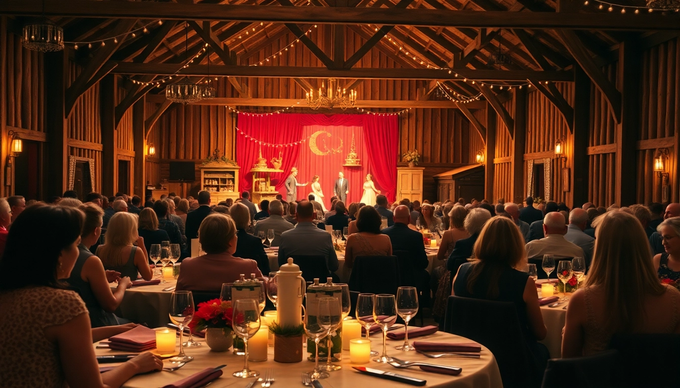 Experience the barn dinner theater 2024 schedule with a vibrant audience enjoying a theatrical performance.