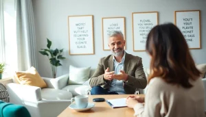 Engaging session between a relationship coach and a client showcasing a supportive environment.