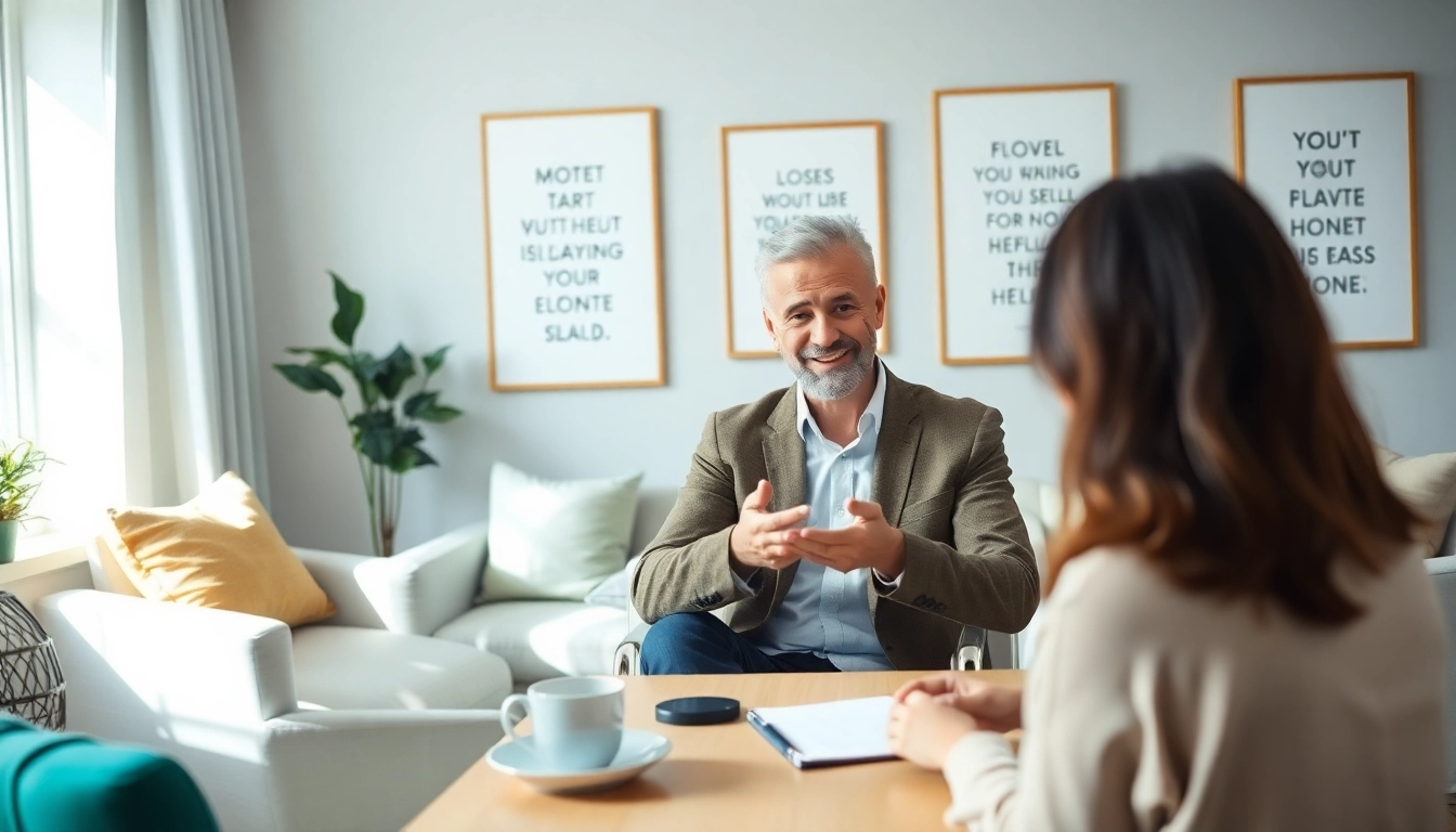 Engaging session between a relationship coach and a client showcasing a supportive environment.