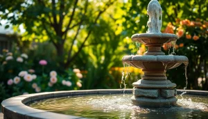 Délégation d'une décoration de fontaine dans un jardin paisible.
