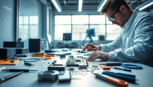 Discover the reliability of our Bluetooth module showcased during PCB assembly in a modern workspace.