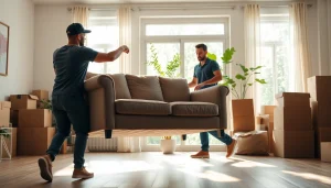 Professional movers in action, showcasing the Best movers nyc service in a bright, modern apartment.