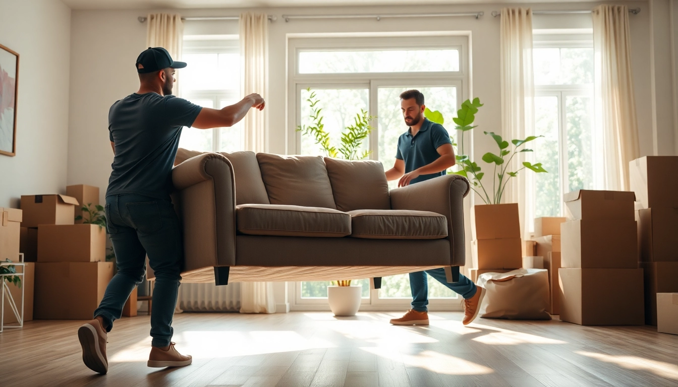 Professional movers in action, showcasing the Best movers nyc service in a bright, modern apartment.