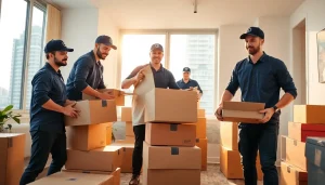 Efficient moving services in Toronto with professional movers organizing a modern apartment.