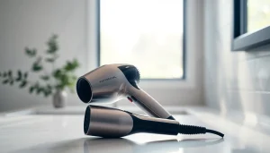 Best blow dryer elegantly displayed on a countertop, showcasing its sleek design and premium finish.