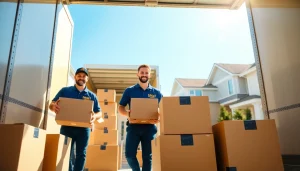 Movers Calgary team efficiently loading boxes into a truck, showcasing professional moving services.