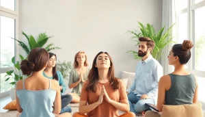 Participants dealing with stress during a guided wellness workshop in a calming environment
