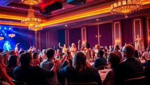 Enjoying a vibrant Las Vegas dinner shows scene with entertainers and an engaged audience.