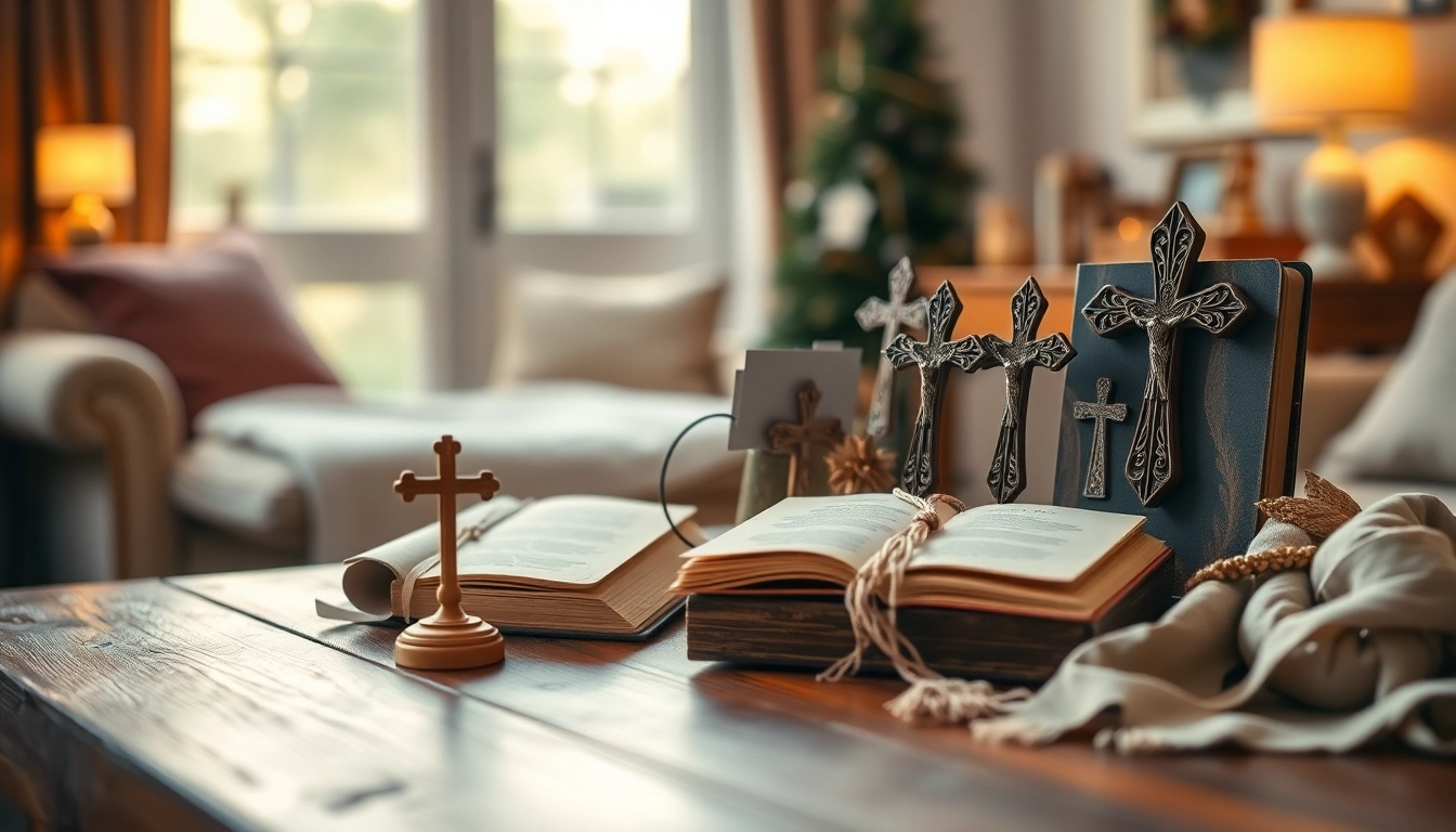 Showcasing a selection of unique Christian gifts arranged thoughtfully on a table.