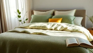 Discover cozy Bamboo bedding sets expertly styled on a beautifully made bed with elegant decor elements.