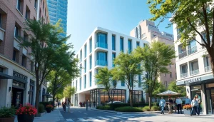 Erstellen Sie beeindruckende architektur visualisierung mit lebendigen urbanen Elementen und modernem Design.