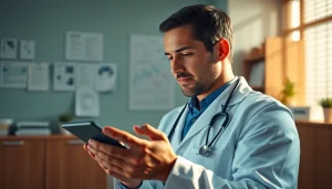 Showcasing top eprescribing solutions in use by a healthcare professional in a modern office.