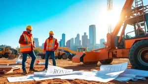 Austin construction site with workers and machinery actively engaging in building projects.