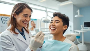 Orthodontist Myrtle Beach providing a dental examination in a bright, modern clinic setting.